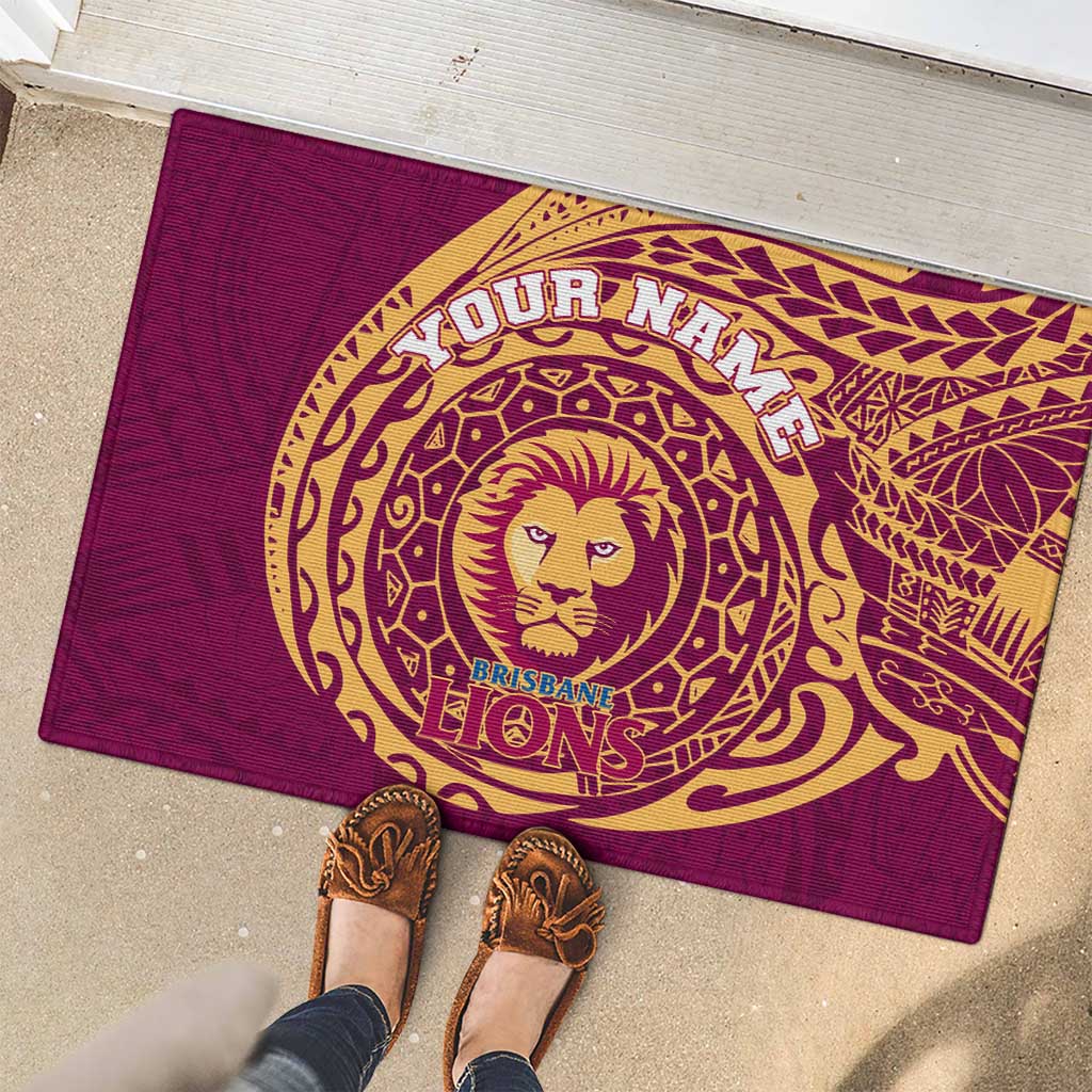 Personalized Brisbane Lions Polynesian Rubber Doormat Tribal Chest and Sleeve Tattoo Heritage Warrior