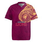 Personalized Brisbane Lions Polynesian Rugby Jersey Tribal Chest and Sleeve Tattoo Heritage Warrior