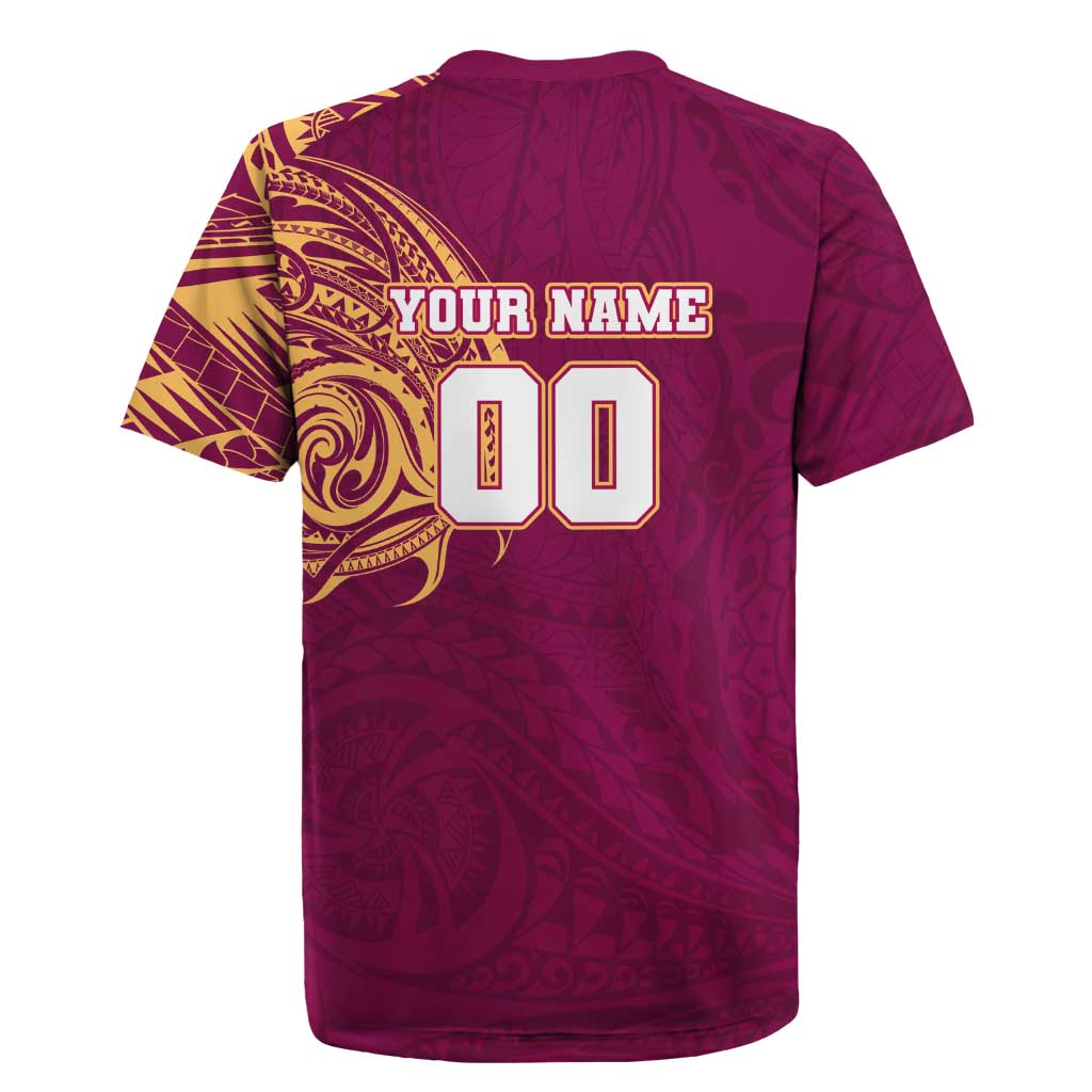 Personalized Brisbane Lions Polynesian Rugby Jersey Tribal Chest and Sleeve Tattoo Heritage Warrior
