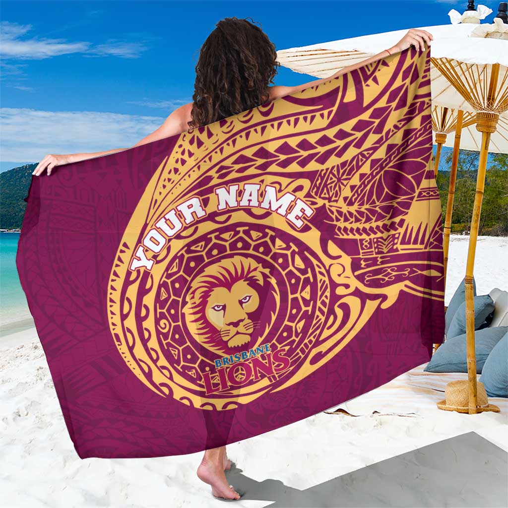 Personalized Brisbane Lions Polynesian Sarong Tribal Chest and Sleeve Tattoo Heritage Warrior
