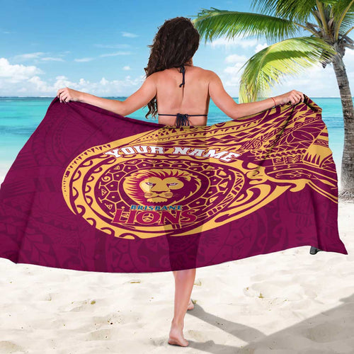 Personalized Brisbane Lions Polynesian Sarong Tribal Chest and Sleeve Tattoo Heritage Warrior