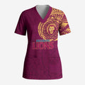Personalized Brisbane Lions Polynesian Scrub Top Tribal Chest and Sleeve Tattoo Heritage Warrior