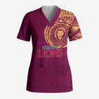 Personalized Brisbane Lions Polynesian Scrub Top Tribal Chest and Sleeve Tattoo Heritage Warrior