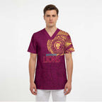 Personalized Brisbane Lions Polynesian Scrub Top Tribal Chest and Sleeve Tattoo Heritage Warrior