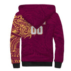 Personalized Brisbane Lions Polynesian Sherpa Hoodie Tribal Chest and Sleeve Tattoo Heritage Warrior