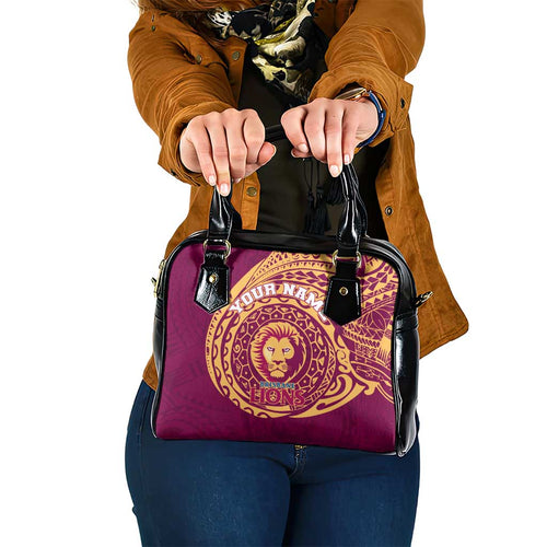 Personalized Brisbane Lions Polynesian Shoulder Handbag Tribal Chest and Sleeve Tattoo Heritage Warrior
