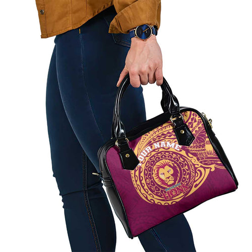 Personalized Brisbane Lions Polynesian Shoulder Handbag Tribal Chest and Sleeve Tattoo Heritage Warrior