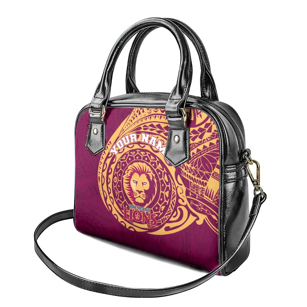 Personalized Brisbane Lions Polynesian Shoulder Handbag Tribal Chest and Sleeve Tattoo Heritage Warrior