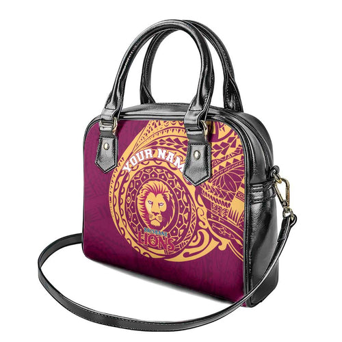 Personalized Brisbane Lions Polynesian Shoulder Handbag Tribal Chest and Sleeve Tattoo Heritage Warrior