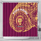 Personalized Brisbane Lions Polynesian Shower Curtain Tribal Chest and Sleeve Tattoo Heritage Warrior