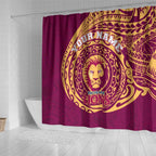 Personalized Brisbane Lions Polynesian Shower Curtain Tribal Chest and Sleeve Tattoo Heritage Warrior