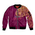 Personalized Brisbane Lions Polynesian Sleeve Zip Bomber Jacket Tribal Chest and Sleeve Tattoo Heritage Warrior
