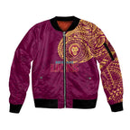 Personalized Brisbane Lions Polynesian Sleeve Zip Bomber Jacket Tribal Chest and Sleeve Tattoo Heritage Warrior