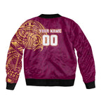 Personalized Brisbane Lions Polynesian Sleeve Zip Bomber Jacket Tribal Chest and Sleeve Tattoo Heritage Warrior