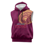 Personalized Brisbane Lions Polynesian Sleeveless Hoodie Tribal Chest and Sleeve Tattoo Heritage Warrior