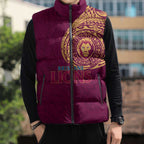 Personalized Brisbane Lions Polynesian Sleeveless Puffer Jacket Tribal Chest and Sleeve Tattoo Heritage Warrior