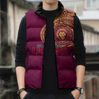 Personalized Brisbane Lions Polynesian Sleeveless Puffer Jacket Tribal Chest and Sleeve Tattoo Heritage Warrior