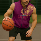 Personalized Brisbane Lions Polynesian Sleeveless Zip Hoodie Tribal Chest and Sleeve Tattoo Heritage Warrior