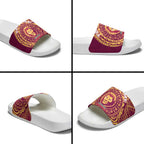 Personalized Brisbane Lions Polynesian Slide Sandals Tribal Chest and Sleeve Tattoo Heritage Warrior
