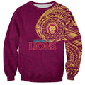 Personalized Brisbane Lions Polynesian Sweatshirt Tribal Chest and Sleeve Tattoo Heritage Warrior
