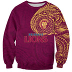 Personalized Brisbane Lions Polynesian Sweatshirt Tribal Chest and Sleeve Tattoo Heritage Warrior