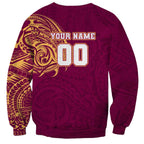 Personalized Brisbane Lions Polynesian Sweatshirt Tribal Chest and Sleeve Tattoo Heritage Warrior