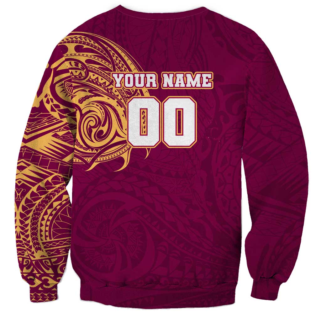 Personalized Brisbane Lions Polynesian Sweatshirt Tribal Chest and Sleeve Tattoo Heritage Warrior