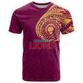 Personalized Brisbane Lions Polynesian T Shirt Tribal Chest and Sleeve Tattoo Heritage Warrior