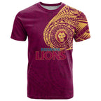 Personalized Brisbane Lions Polynesian T Shirt Tribal Chest and Sleeve Tattoo Heritage Warrior