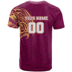 Personalized Brisbane Lions Polynesian T Shirt Tribal Chest and Sleeve Tattoo Heritage Warrior