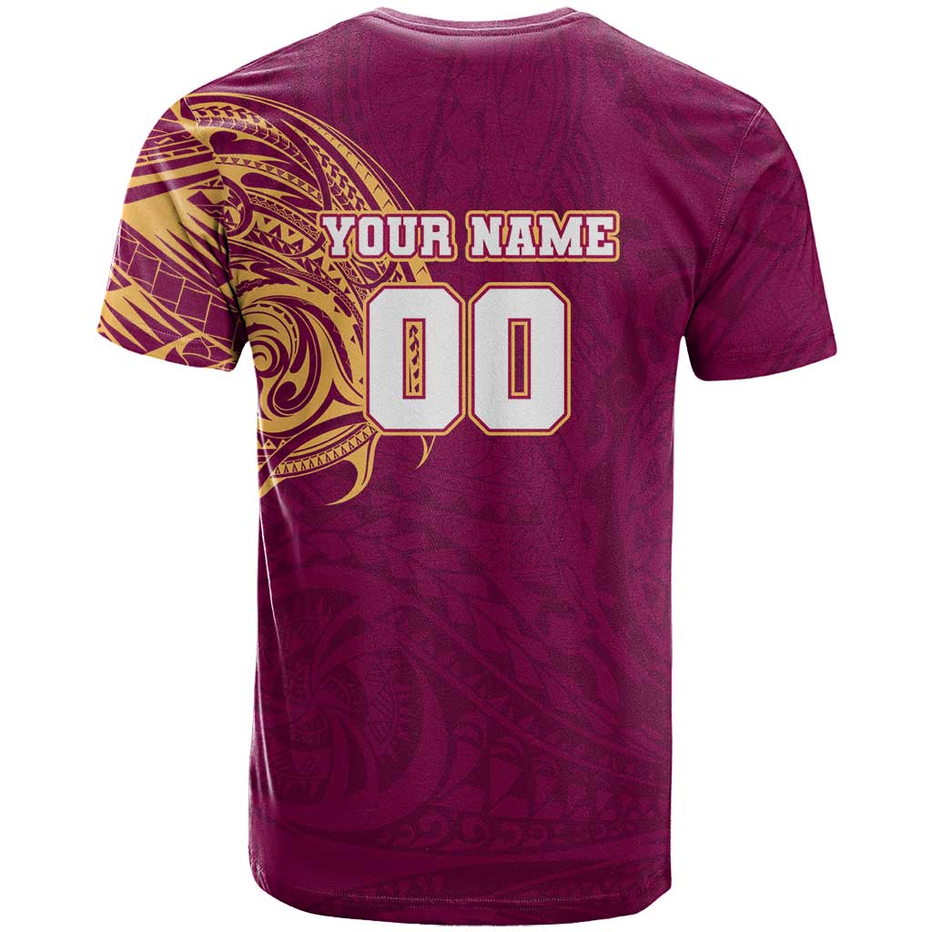 Personalized Brisbane Lions Polynesian T Shirt Tribal Chest and Sleeve Tattoo Heritage Warrior