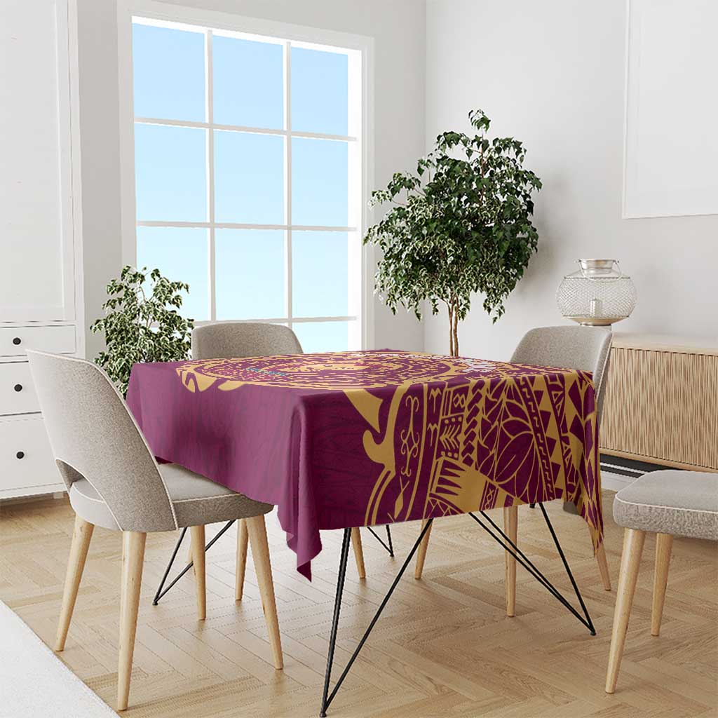 Personalized Brisbane Lions Polynesian Tablecloth Tribal Chest and Sleeve Tattoo Heritage Warrior