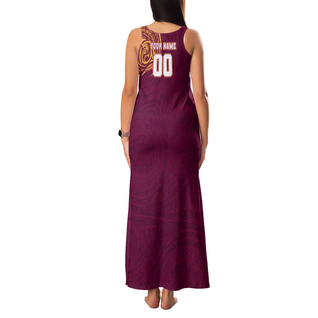 Personalized Brisbane Lions Polynesian Tank Maxi Dress Tribal Chest and Sleeve Tattoo Heritage Warrior
