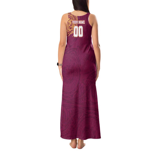 Personalized Brisbane Lions Polynesian Tank Maxi Dress Tribal Chest and Sleeve Tattoo Heritage Warrior