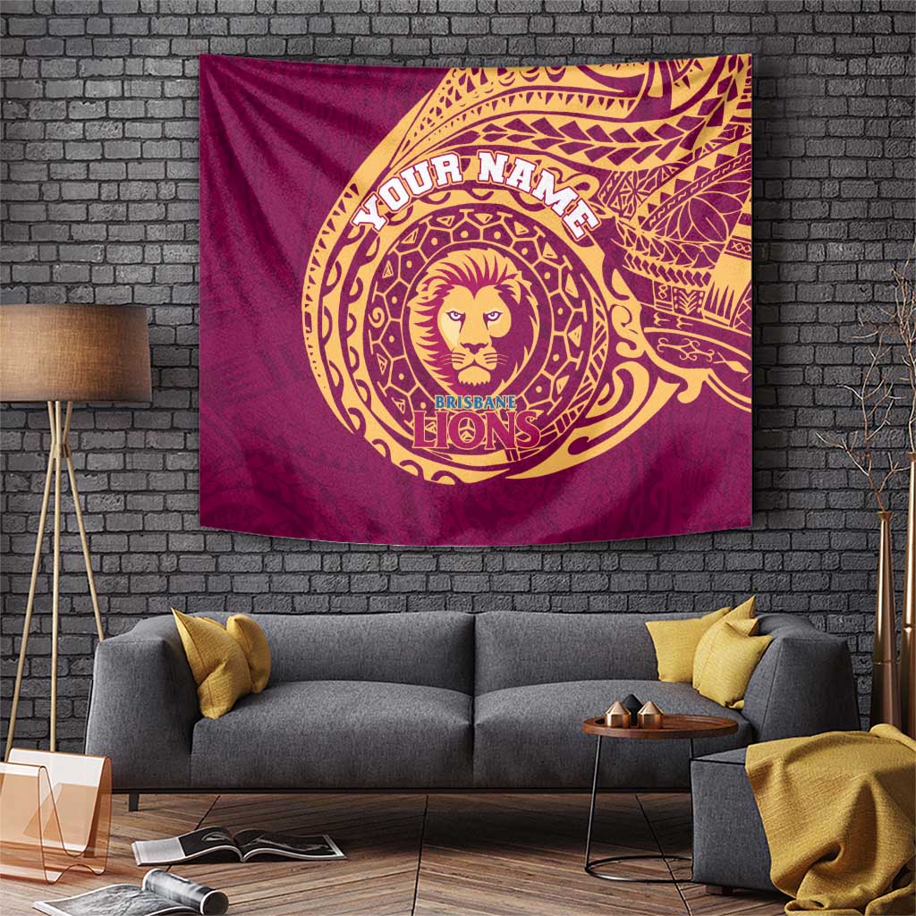 Personalized Brisbane Lions Polynesian Tapestry Tribal Chest and Sleeve Tattoo Heritage Warrior