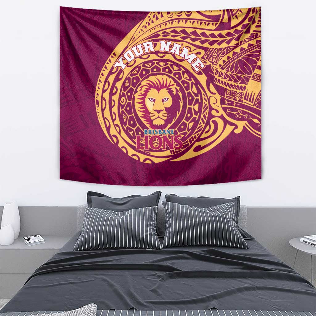 Personalized Brisbane Lions Polynesian Tapestry Tribal Chest and Sleeve Tattoo Heritage Warrior