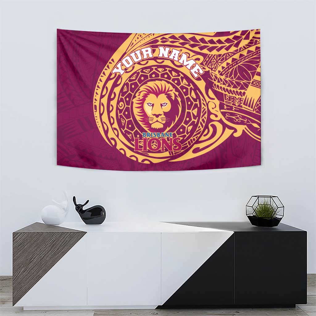 Personalized Brisbane Lions Polynesian Tapestry Tribal Chest and Sleeve Tattoo Heritage Warrior
