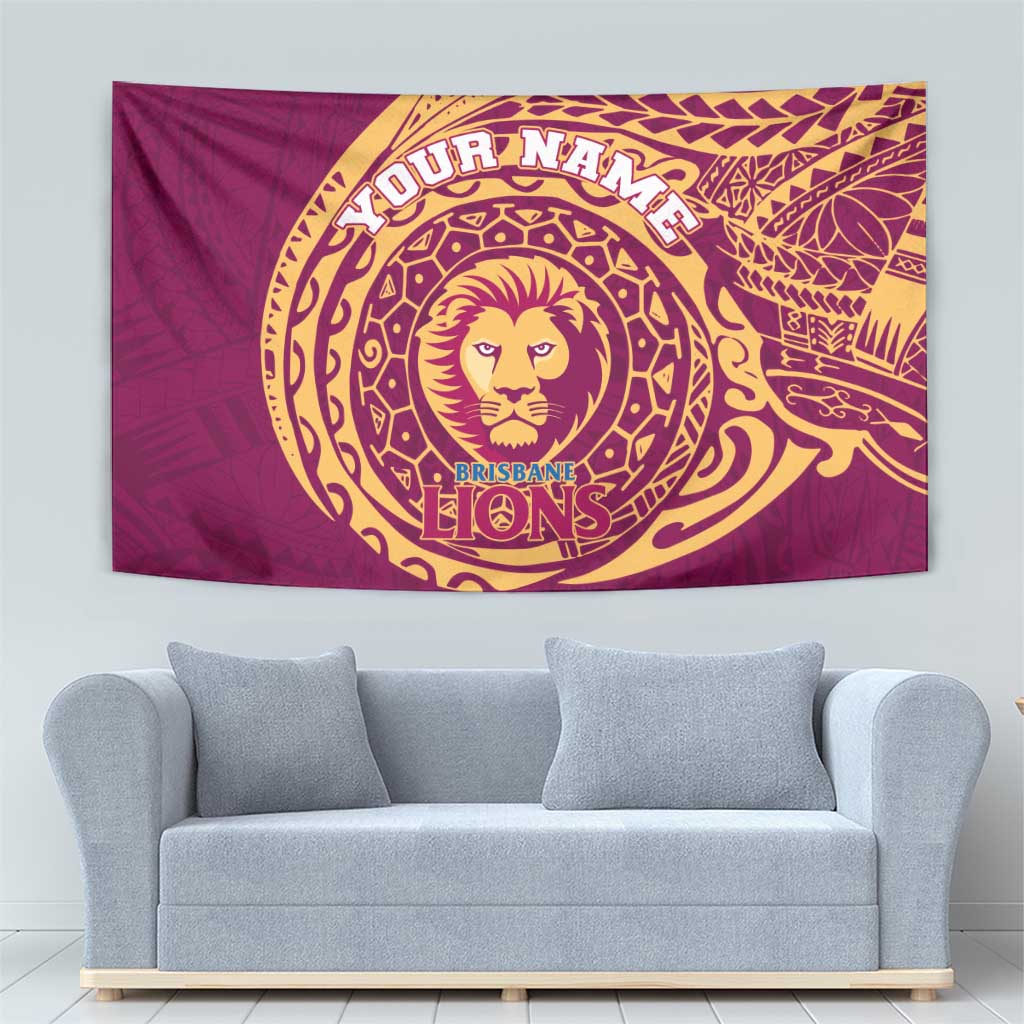 Personalized Brisbane Lions Polynesian Tapestry Tribal Chest and Sleeve Tattoo Heritage Warrior