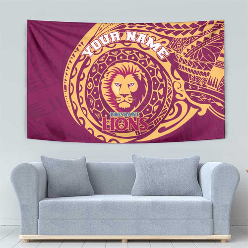 Personalized Brisbane Lions Polynesian Tapestry Tribal Chest and Sleeve Tattoo Heritage Warrior