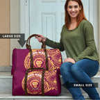 Personalized Brisbane Lions Polynesian Travel Bag Tribal Chest and Sleeve Tattoo Heritage Warrior
