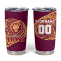 Personalized Brisbane Lions Polynesian Tumbler Cup Tribal Chest and Sleeve Tattoo Heritage Warrior