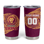 Personalized Brisbane Lions Polynesian Tumbler Cup Tribal Chest and Sleeve Tattoo Heritage Warrior