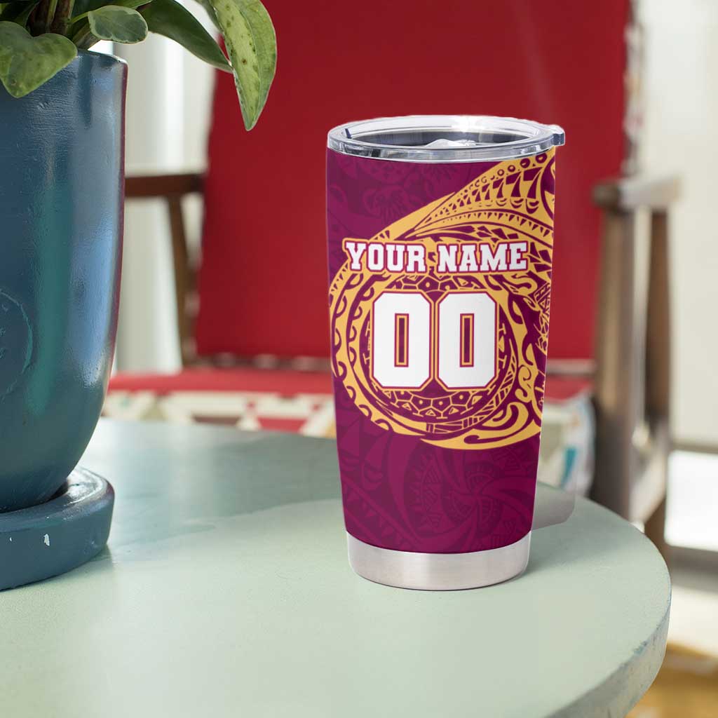 Personalized Brisbane Lions Polynesian Tumbler Cup Tribal Chest and Sleeve Tattoo Heritage Warrior