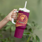 Personalized Brisbane Lions Polynesian Tumbler With Handle Tribal Chest and Sleeve Tattoo Heritage Warrior