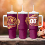 Personalized Brisbane Lions Polynesian Tumbler With Handle Tribal Chest and Sleeve Tattoo Heritage Warrior
