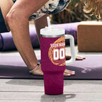 Personalized Brisbane Lions Polynesian Tumbler With Handle Tribal Chest and Sleeve Tattoo Heritage Warrior