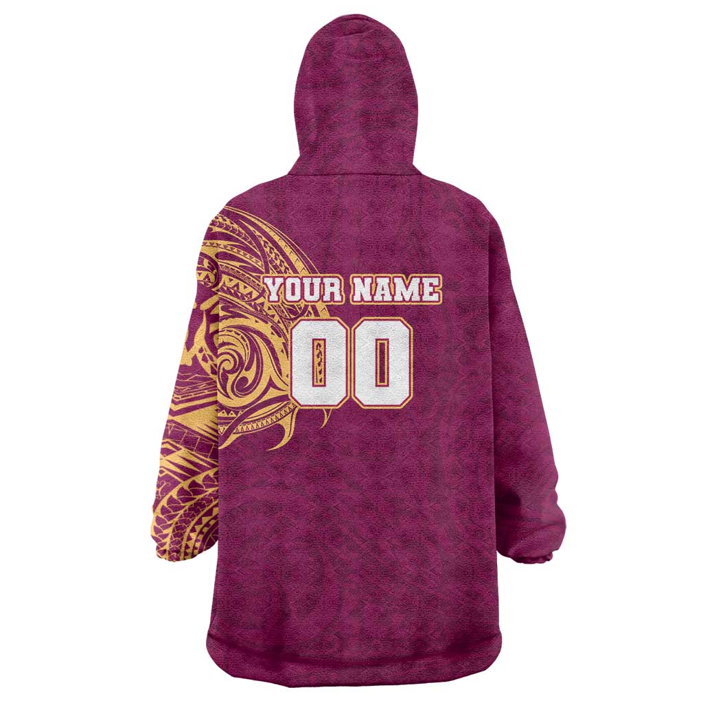 Personalized Brisbane Lions Polynesian Wearable Blanket Hoodie Tribal Chest and Sleeve Tattoo Heritage Warrior