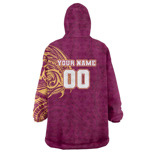 Personalized Brisbane Lions Polynesian Wearable Blanket Hoodie Tribal Chest and Sleeve Tattoo Heritage Warrior