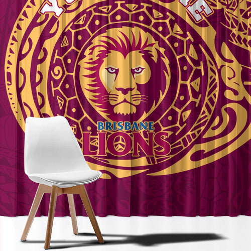 Personalized Brisbane Lions Polynesian Window Curtain Tribal Chest and Sleeve Tattoo Heritage Warrior