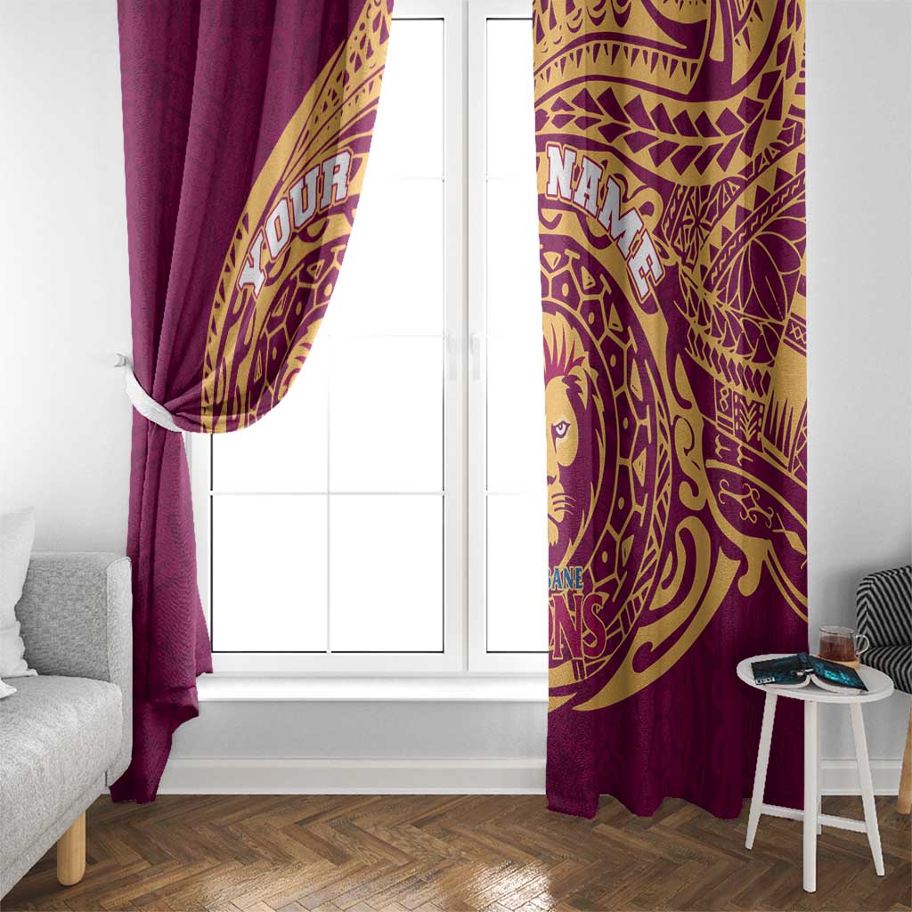 Personalized Brisbane Lions Polynesian Window Curtain Tribal Chest and Sleeve Tattoo Heritage Warrior